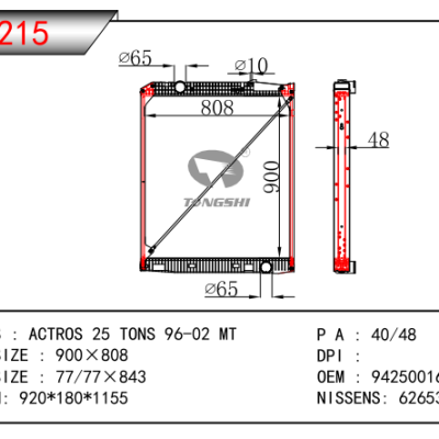 适用于ACTROS 25 TONS 96-02 MT散热器